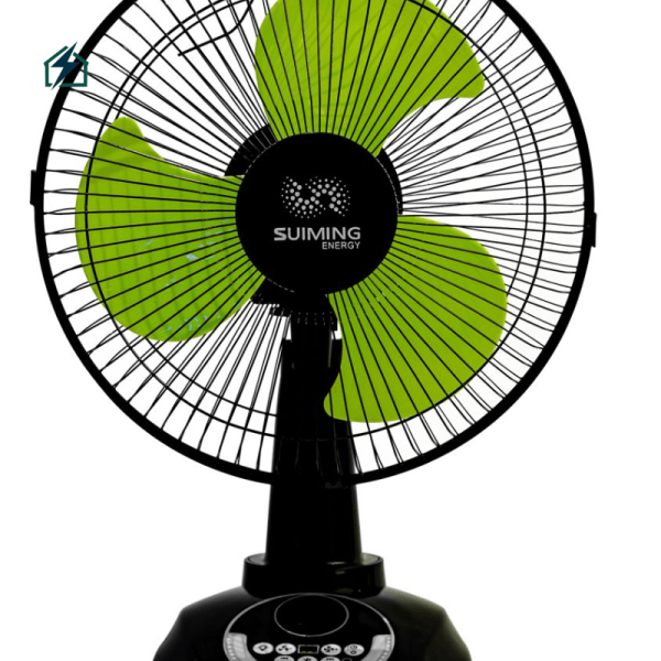 SUIMING Solar Rechargeable Table Fan – 12-Inch Fan with LED Light & USB Phone Charging