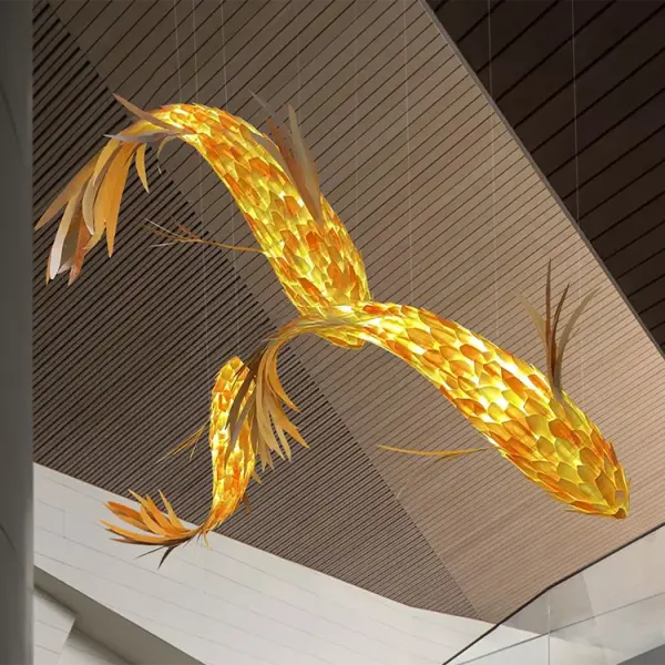Traditional Wooden Fish Pendant Chandelier – Handmade Japanese Style Hanging Restaurant Light Ghana