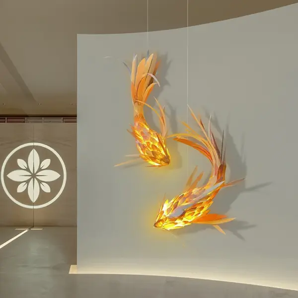 Traditional Wooden Fish Pendant Chandelier – Handmade Japanese Style Hanging Restaurant Light Ghana