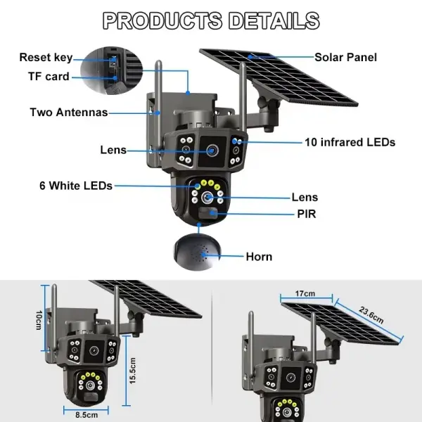 V380 Solar Bullet & Dome Hybrid Security Camera – Dual Lens WiFi PTZ Solar CCTV Camera for Homes & Businesses in Ghana